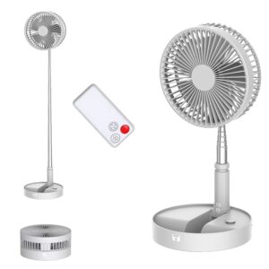 un unitedtime desk and table fan, foldable fans portable travel fan battery operated or usb powered,adjustable height,my foldaway fan with remote control timer 4 speed settings (white)