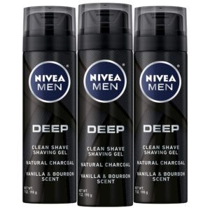 NIVEA MEN DEEP Clean Shave Gel with Natural Charcoal, 3 Pack of 7 Oz Cans