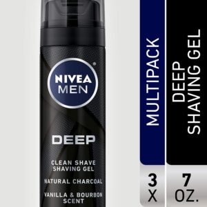 NIVEA MEN DEEP Clean Shave Gel with Natural Charcoal, 3 Pack of 7 Oz Cans