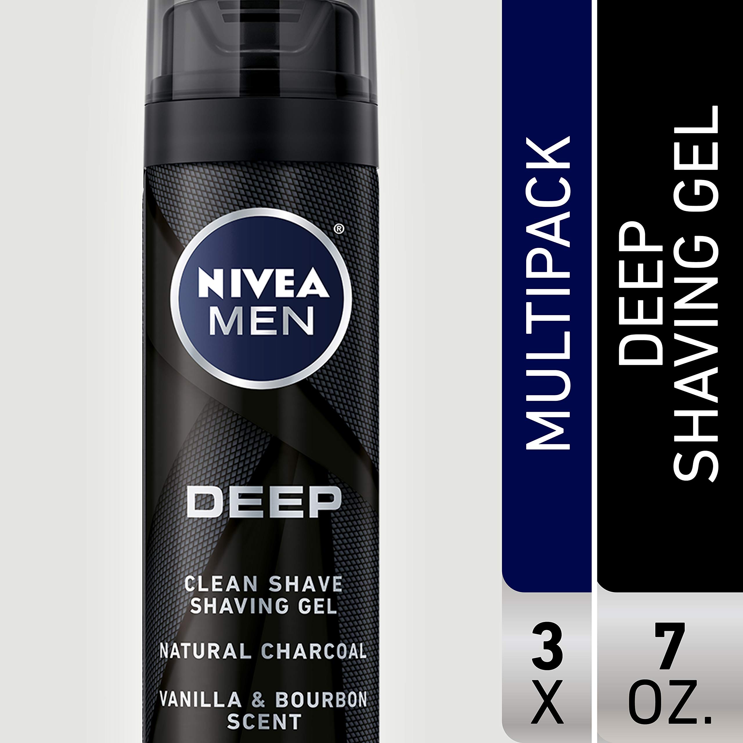 NIVEA MEN DEEP Clean Shave Gel with Natural Charcoal, 3 Pack of 7 Oz Cans