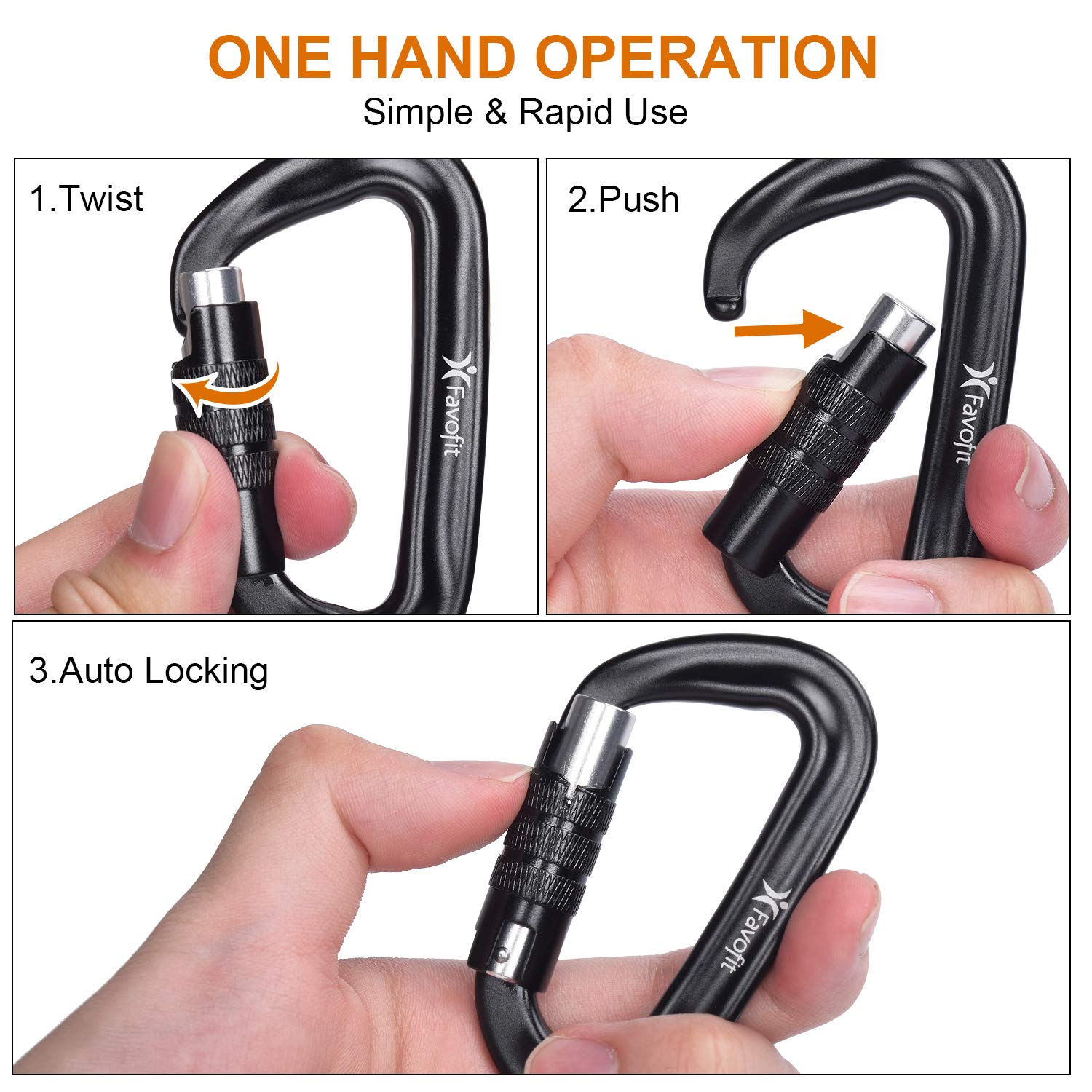 Locking Carabiner Clips Heavy Duty - Favofit 12KN (2697 lbs) Strong Caribiniers for Hammock - Ultralight D-Ring Carbineers for Outdoor Camping Hiking Backpacking Keychain Dog Leash (Twistlock)