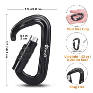 Locking Carabiner Clips Heavy Duty - Favofit 12KN (2697 lbs) Strong Caribiniers for Hammock - Ultralight D-Ring Carbineers for Outdoor Camping Hiking Backpacking Keychain Dog Leash (Twistlock)