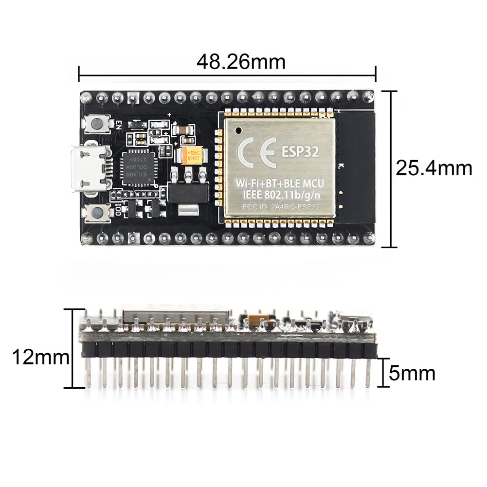 KeeYees ESP32S ESP32 Development Board 2.4 GHz Dual Core WLAN WiFi + Bluetooth 2-in-1 Microcontroller ESP-WROOM-32 Chip for Arduino (38PIN Narrow Version, 2PCS)