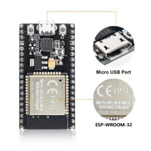 KeeYees ESP32S ESP32 Development Board 2.4 GHz Dual Core WLAN WiFi + Bluetooth 2-in-1 Microcontroller ESP-WROOM-32 Chip for Arduino (38PIN Narrow Version, 2PCS)