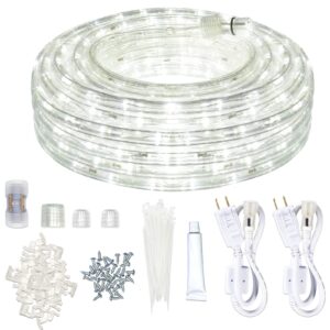 SURNIE Rope Lights Outdoor Waterproof Daylight-White: 540 LEDs 50ft Cuttable Outside Bright 110V Lighting 6000K Connectable Flexible Plug Thick Cool Clear Tube - Indoor Deck Patio Xmas Camping Décor