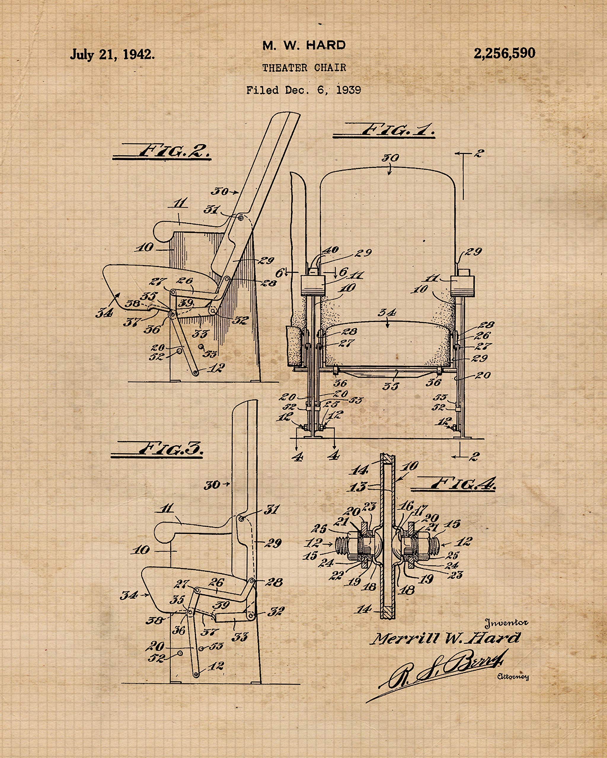 Vintage Theater Patent Prints, 4 (8x10) Unframed Photos, Wall Art Decor Gifts for Home Office Props Garage School College Drama Student Teacher Coach Director Producer Musical Stage Acting Movies Fans