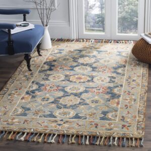 safavieh aspen collection area rug - 10' x 14', grey & navy, handmade boho braided tassel wool, ideal for high traffic areas in living room, bedroom (apn110a)