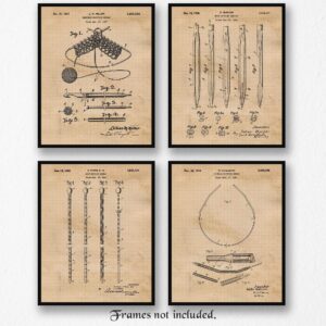 Vintage Knitting Tools Patent Prints, 4 (8x10) Unframed Photos, Wall Art Decor Gifts Under 20 for Home Craftsman Office Hobby Craft Studio Lounge Garage Student Teacher Fashion Sewing Engineer Design