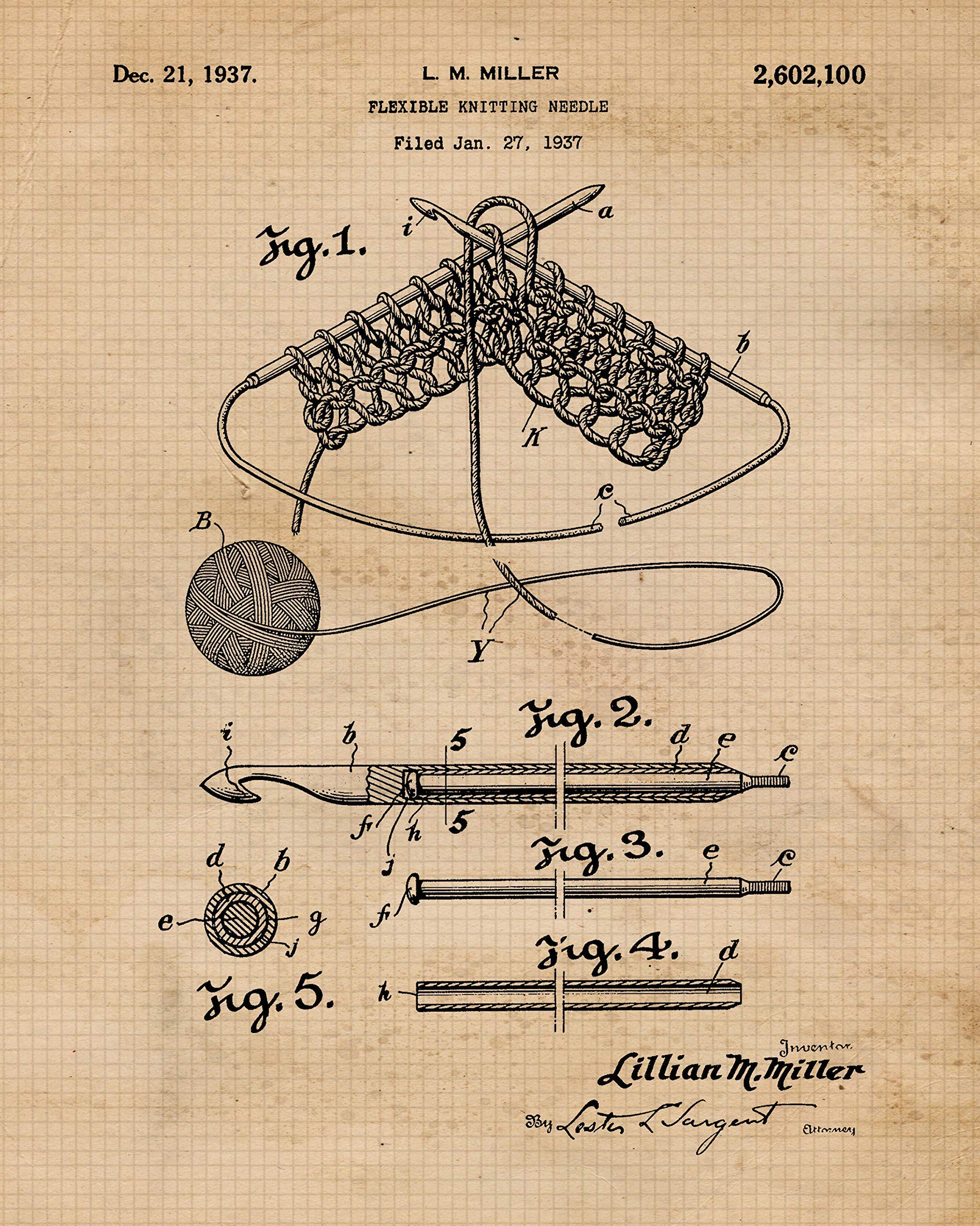 Vintage Knitting Tools Patent Prints, 4 (8x10) Unframed Photos, Wall Art Decor Gifts Under 20 for Home Craftsman Office Hobby Craft Studio Lounge Garage Student Teacher Fashion Sewing Engineer Design