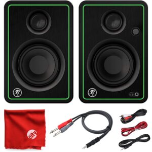 mackie cr3-x 3-inch creative reference multimedia monitors bundle with dual 1/4" stereo to 3.5mm cable