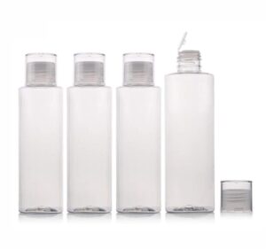 5 oz clear plastic empty bottles travel bottle container with flip cap bpa -free sample tube jars for cosmetic bath shower gel lotion liquid shampoo - set of 4