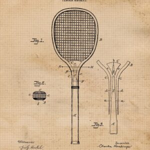 Vintage Tennis Patent Prints, 6 (8x10) Unframed Photos, Wall Art Decor Gifts Under 25 for Home ATP WTA Office Gears Garage Studio Shop School Gym College Student Teacher Coach Team Champion Champs Fan