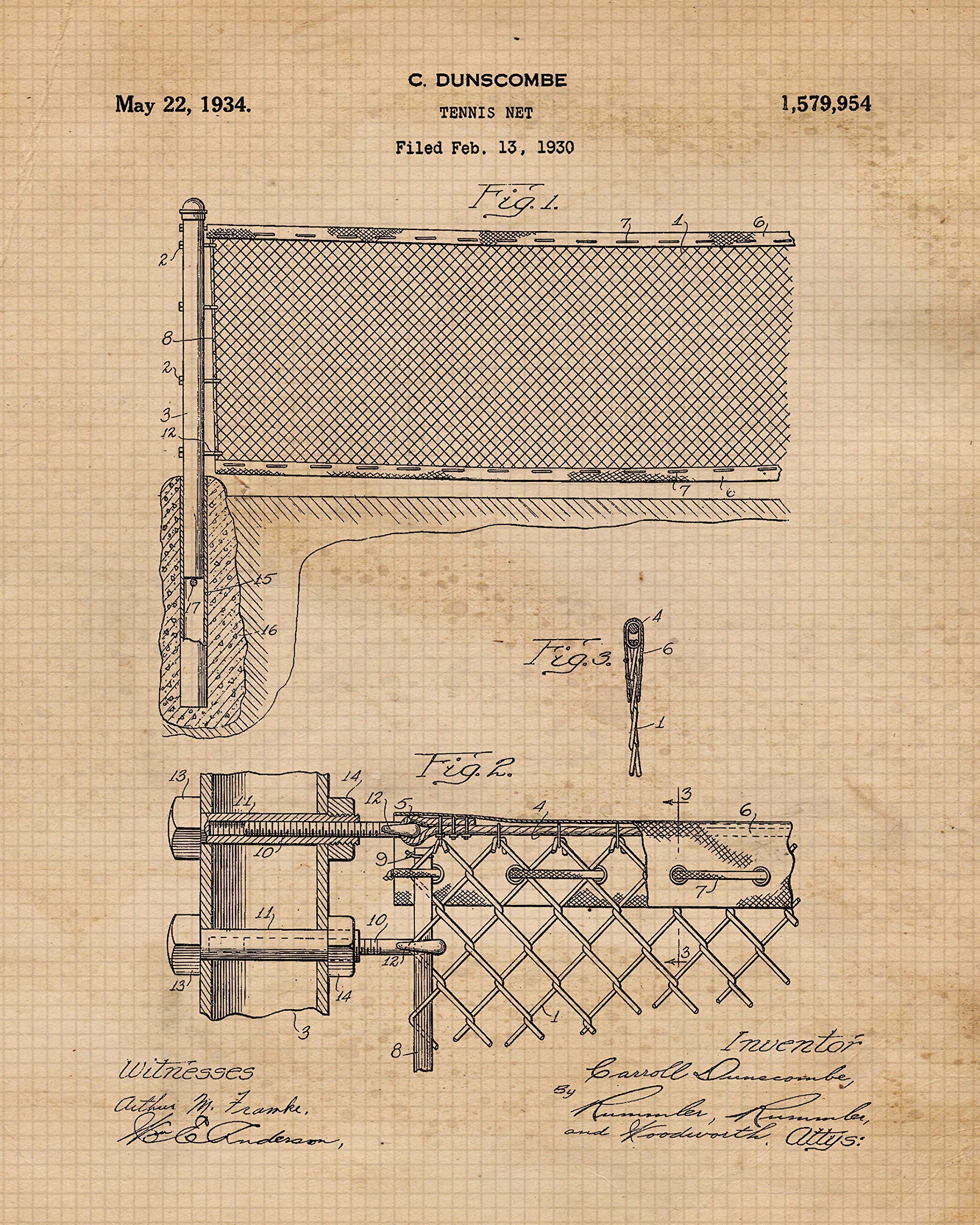 Vintage Tennis Patent Prints, 6 (8x10) Unframed Photos, Wall Art Decor Gifts Under 25 for Home ATP WTA Office Gears Garage Studio Shop School Gym College Student Teacher Coach Team Champion Champs Fan