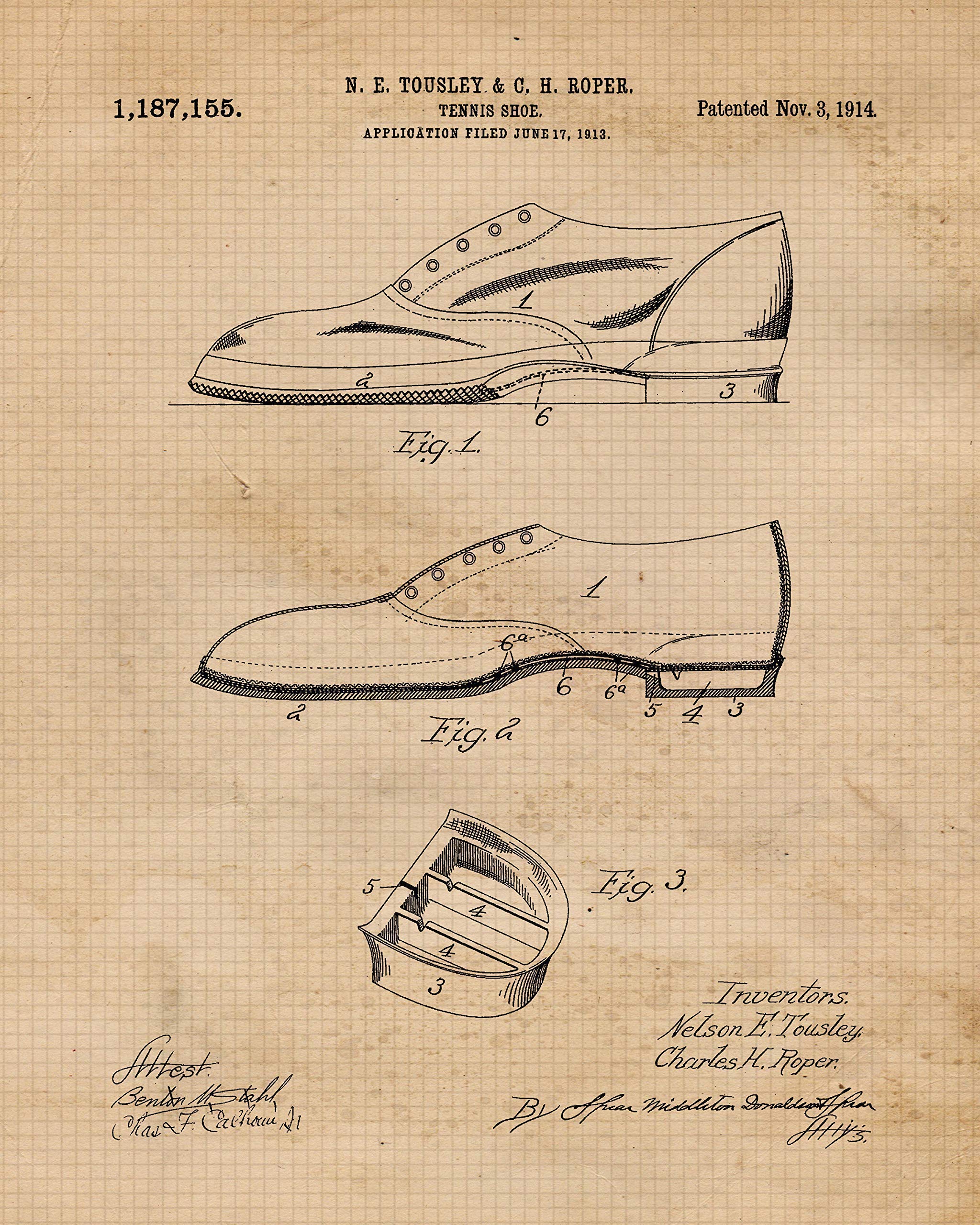 Vintage Tennis Patent Prints, 6 (8x10) Unframed Photos, Wall Art Decor Gifts Under 25 for Home ATP WTA Office Gears Garage Studio Shop School Gym College Student Teacher Coach Team Champion Champs Fan