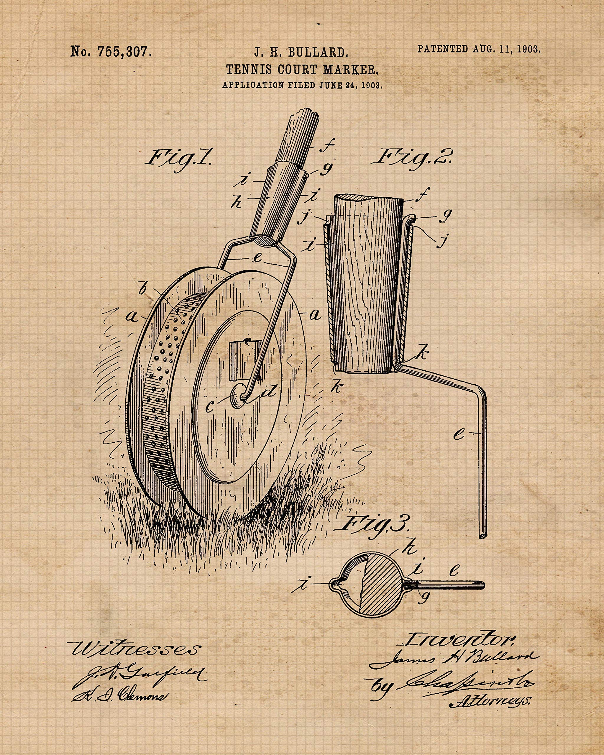 Vintage Tennis Patent Prints, 6 (8x10) Unframed Photos, Wall Art Decor Gifts Under 25 for Home ATP WTA Office Gears Garage Studio Shop School Gym College Student Teacher Coach Team Champion Champs Fan