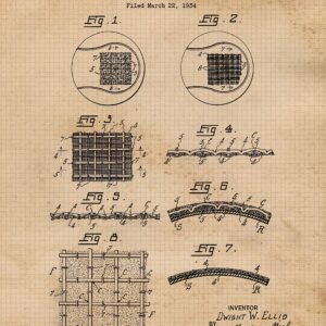 Vintage Tennis Patent Prints, 6 (8x10) Unframed Photos, Wall Art Decor Gifts Under 25 for Home ATP WTA Office Gears Garage Studio Shop School Gym College Student Teacher Coach Team Champion Champs Fan