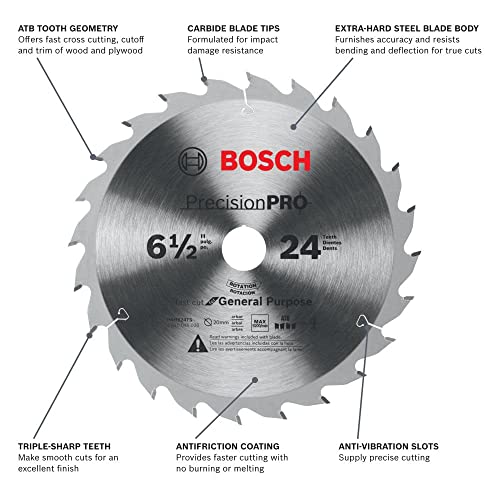 BOSCH PRO624TS 6-1/2 In. 24-Tooth Precision Pro Series Track Saw Blade