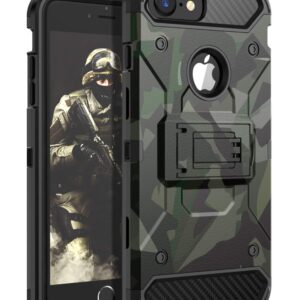 HUATRK iPhone 8 Plus Case,iPhone 7 Plus Case,iPhone 6 Plus Case,iPhone 6s Plus Case Man Boys Military Kickstand Three Layer Heavy Duty Shockproof Protective Camo Cover,Camouflage Green