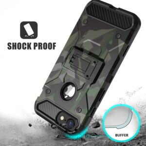 HUATRK iPhone 8 Plus Case,iPhone 7 Plus Case,iPhone 6 Plus Case,iPhone 6s Plus Case Man Boys Military Kickstand Three Layer Heavy Duty Shockproof Protective Camo Cover,Camouflage Green