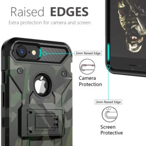 HUATRK iPhone 8 Plus Case,iPhone 7 Plus Case,iPhone 6 Plus Case,iPhone 6s Plus Case Man Boys Military Kickstand Three Layer Heavy Duty Shockproof Protective Camo Cover,Camouflage Green