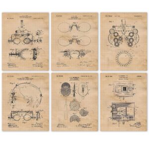 vintage optometry patent prints, 6 (8x10) unframed photos, wall art decor gifts for home office vision garage shop man cave smart studio school college student teacher eye glasses safety doctor fans