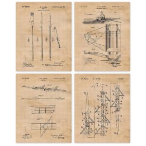 vintage rowing patent prints, 4 (8x10) unframed photos, wall art decor gifts under 20 for home office garage studio college ivy school student teacher coach team championship water sports fans