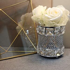 CY craft Silver Makeup Brush Holder Organizer,Handcrafted Vintage Cosmetics Brushes Eyebrow Pencil Pen Cup Collection, Crystal Flower Vase Desk Dresser Decoration and Storage,4.7 x 4 Inch