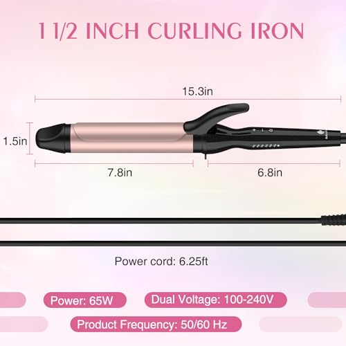 MiroPure Curling Iron, 1 1/2 Inch Hair Curling Iron with Ceramic Coating, Professional Curling Wand, Fast Heating up to 450°F, Wide Voltage for Worldwide, Temperature Lock & 60 Mins Auto Off