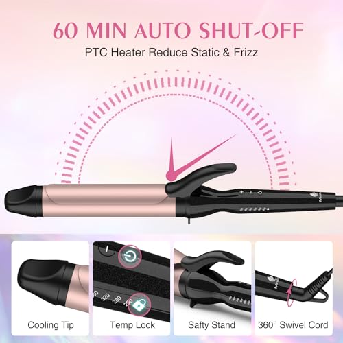 MiroPure Curling Iron, 1 1/2 Inch Hair Curling Iron with Ceramic Coating, Professional Curling Wand, Fast Heating up to 450°F, Wide Voltage for Worldwide, Temperature Lock & 60 Mins Auto Off