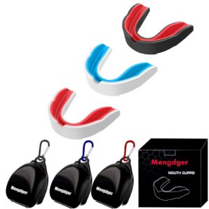 mengdger youth mouth guard football mouthguard sports kids boys mouthpiece teeth braces eva double colored for mma boxing rugby kickboxing taekwondo softball lacrosse(3 pack)