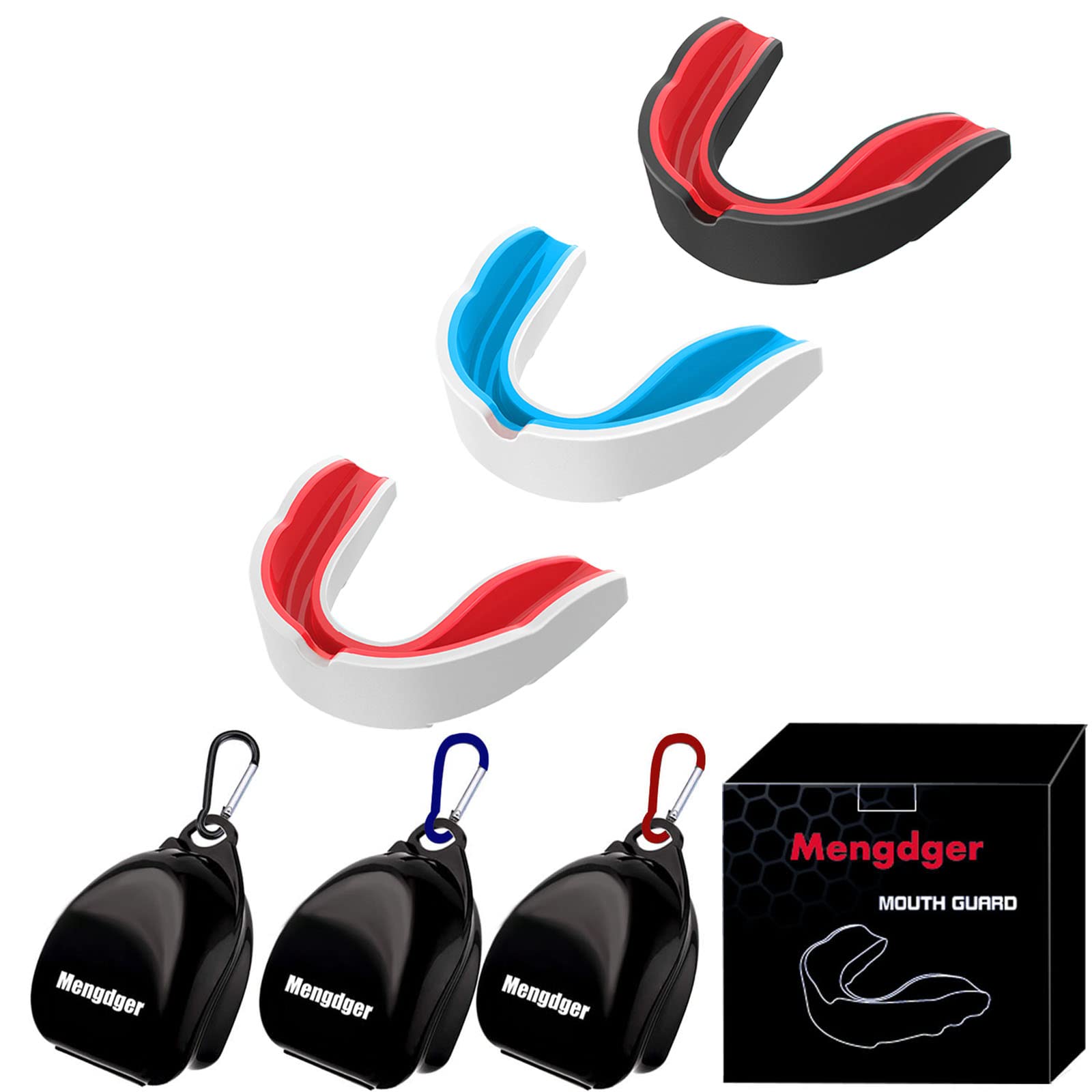 Mengdger Youth Mouth Guard Football MouthGuard Sports Kids Boys Mouthpiece Teeth Braces EVA Double Colored for MMA Boxing Rugby Kickboxing Taekwondo Softball Lacrosse(3 Pack)