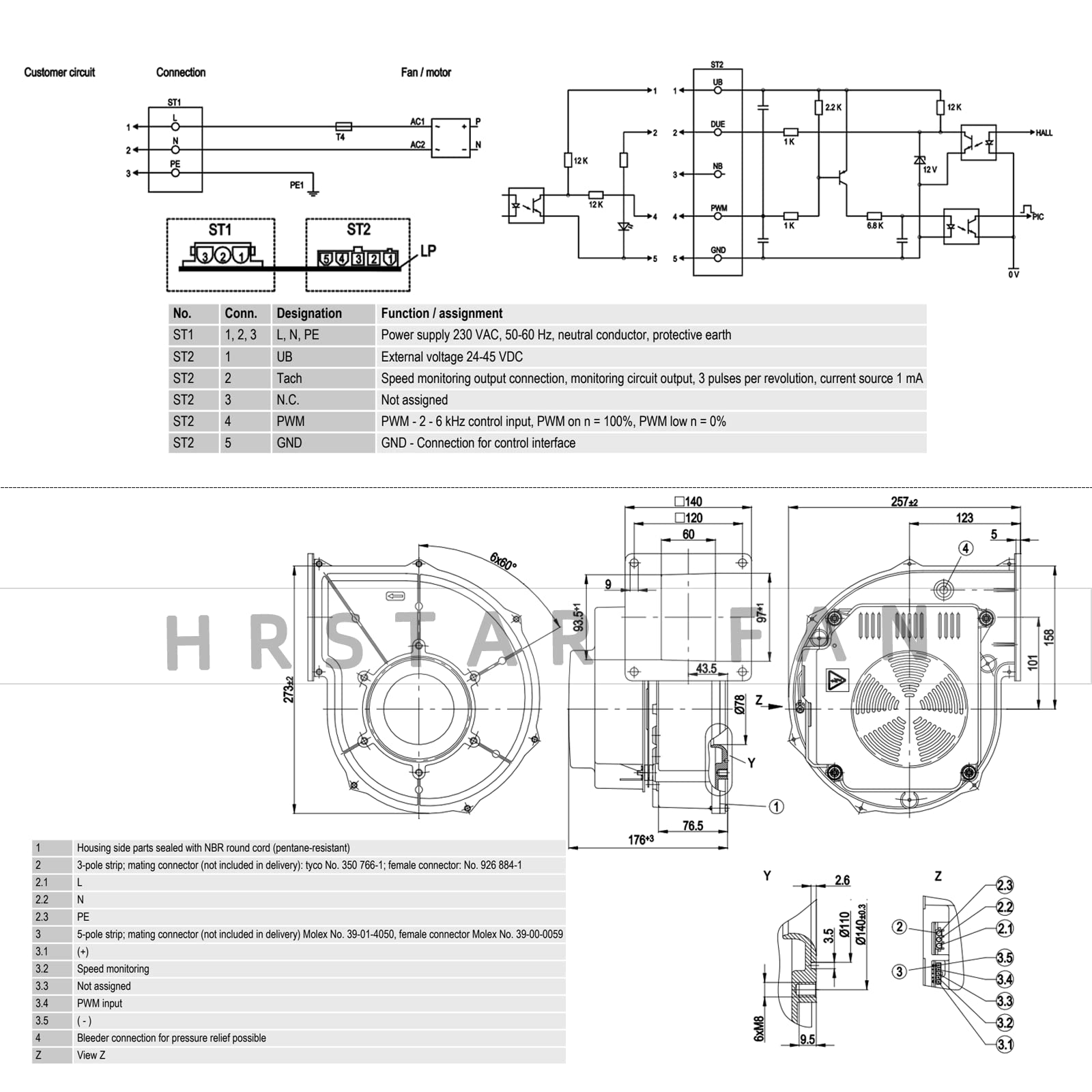 HRSTAR Original New Authentic Fan G1G170-AB31-51 M1G074-CF 410W EC Brushless Speed Regulating Gas Boiler Cooling Fans