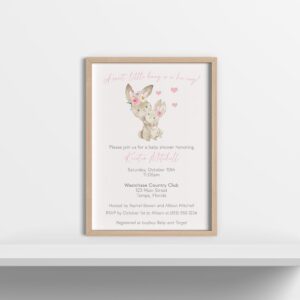 Bunny Baby Shower Invitations Watercolor Water Color Bunnies Mommy and Me Sprinkle Personalized Gender Neutral Ivory Printed Customized Personalized Invites (12 Count)