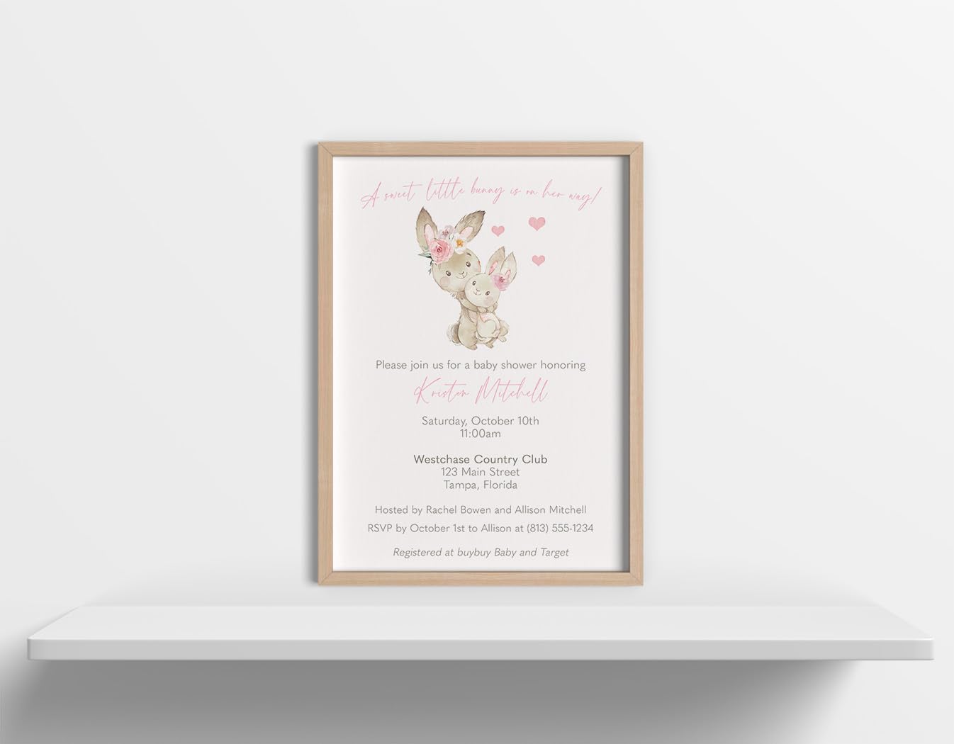 Bunny Baby Shower Invitations Watercolor Water Color Bunnies Mommy and Me Sprinkle Personalized Gender Neutral Ivory Printed Customized Personalized Invites (12 Count)