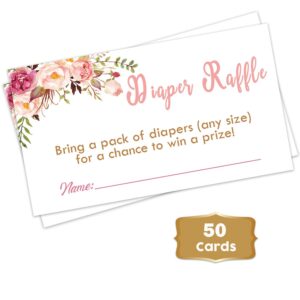 boho floral - baby shower floral diaper raffle tickets (50 count) | girl baby shower game | pink flowers diaper raffle tickets for baby shower | fun baby shower activities