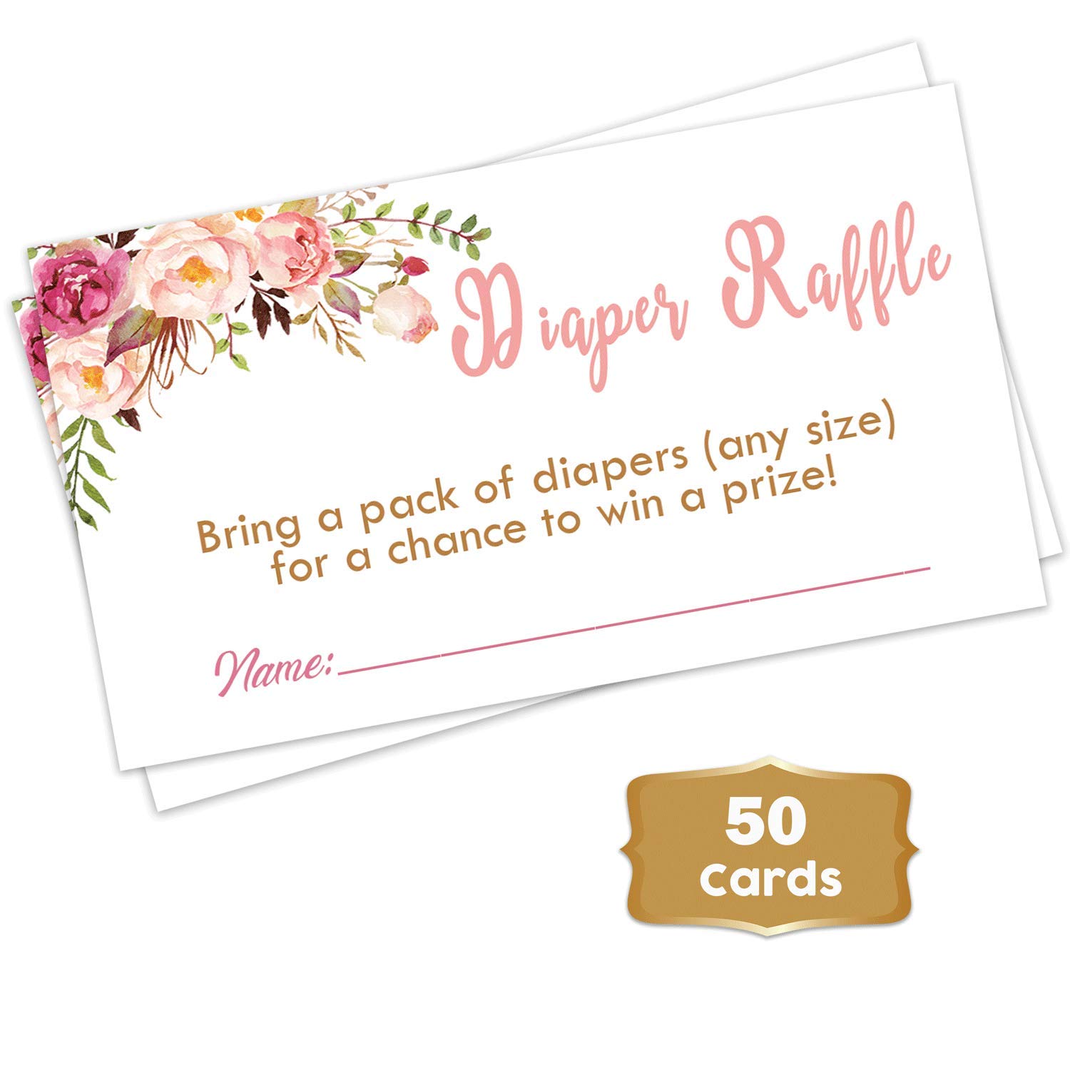 Boho Floral - Baby Shower Floral Diaper Raffle Tickets (50 Count) | Girl Baby Shower Game | Pink Flowers Diaper Raffle Tickets for Baby Shower | Fun Baby Shower Activities