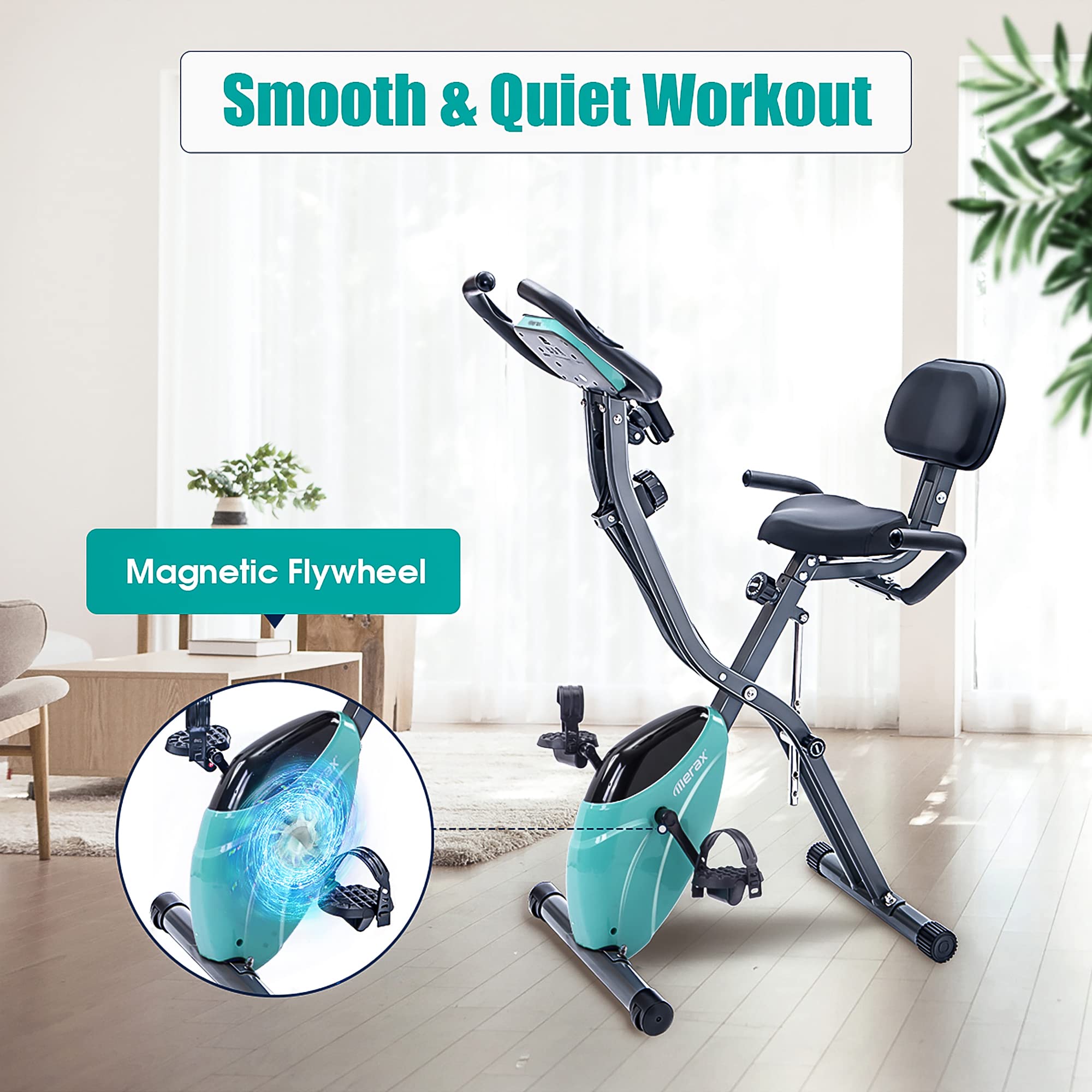 Merax Folding 3 in 1 Adjustable Exercise Bike Convertible Magnetic Upright Recumbent Bike with Arm Bands