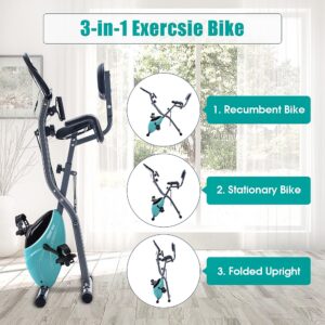 Merax Folding 3 in 1 Adjustable Exercise Bike Convertible Magnetic Upright Recumbent Bike with Arm Bands