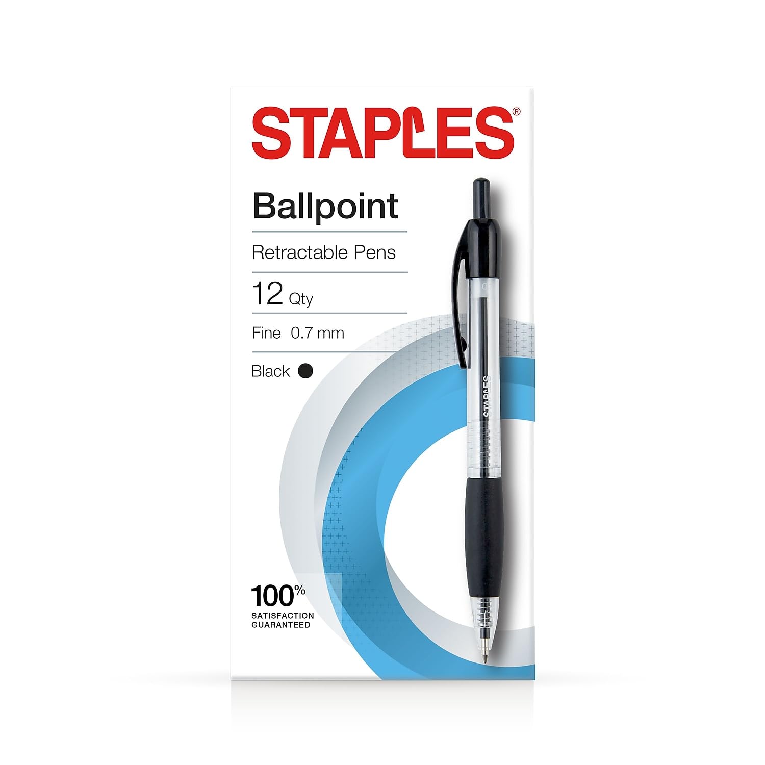 Staples Retractable Ballpoint Pen, Medium Point, 0.7mm, Black Ink, Dozen (50793)