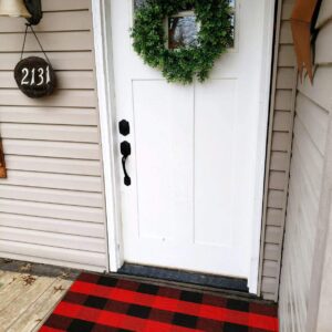 UKELER Buffalo Plaid Rug 2'×3'- Cotton Outdoor Rug Washable Buffalo Check Doormat, Red and Black Plaid