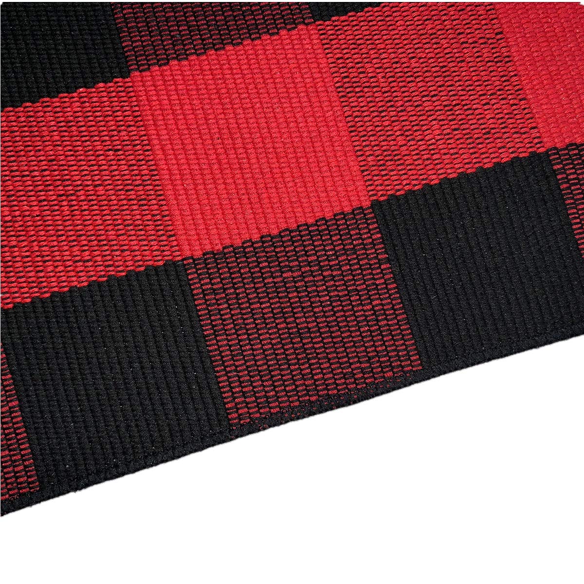 UKELER Buffalo Plaid Rug 2'×3'- Cotton Outdoor Rug Washable Buffalo Check Doormat, Red and Black Plaid