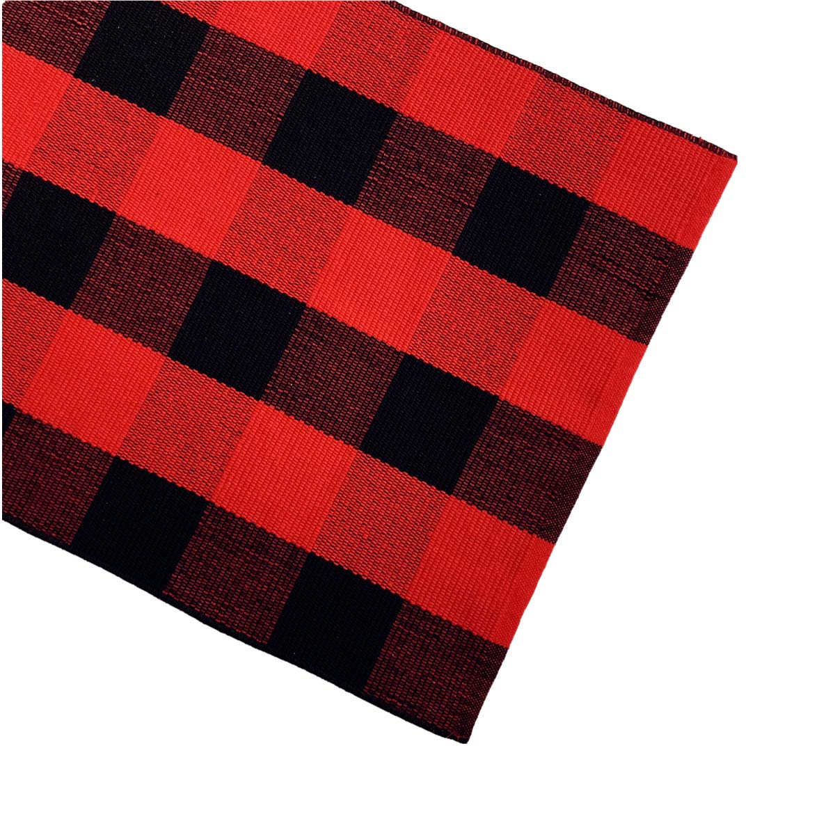 UKELER Buffalo Plaid Rug 2'×3'- Cotton Outdoor Rug Washable Buffalo Check Doormat, Red and Black Plaid