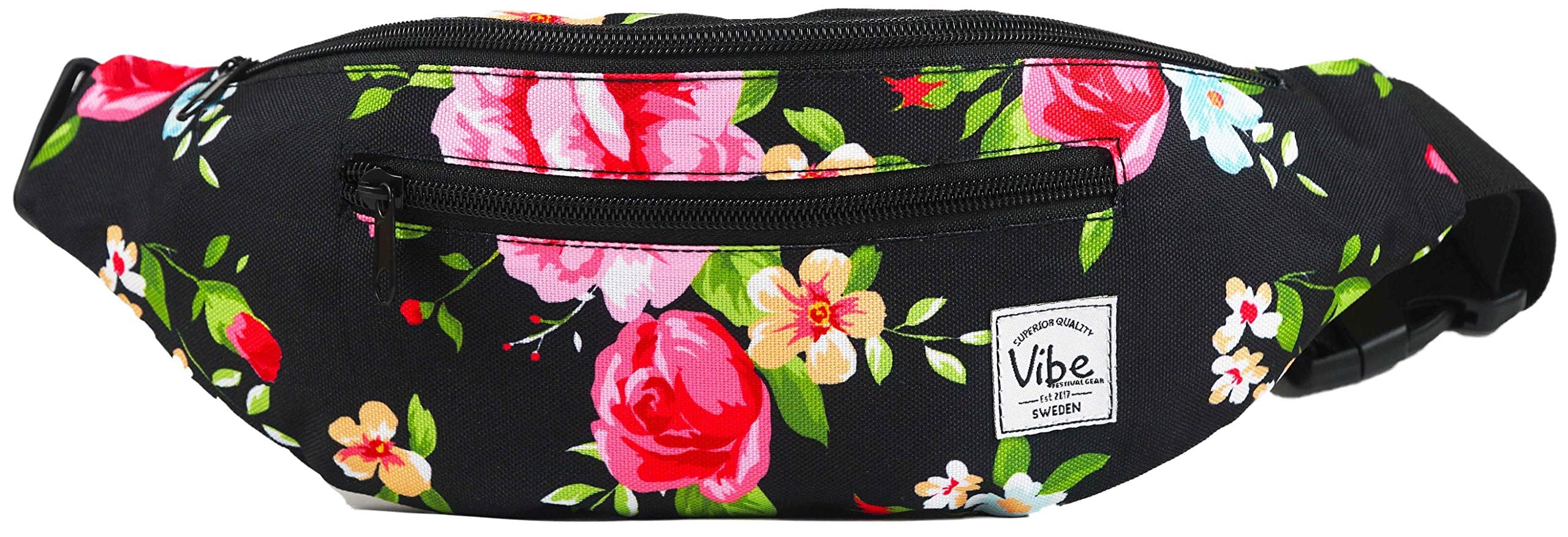 Vibe FESTIVAL GEAR Fanny Pack for Men Women - Many Prints - Black Holographic Silver Gold Cute Waist Bag for Festival Rave Hiking Running Cycling