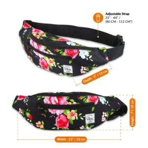 Vibe FESTIVAL GEAR Fanny Pack for Men Women - Many Prints - Black Holographic Silver Gold Cute Waist Bag for Festival Rave Hiking Running Cycling