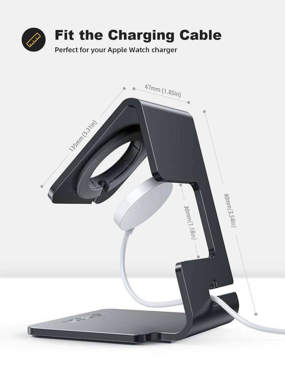 Lamicall Stand for Apple Watch, Charging Stand - Desk Watch Stand Holder Charging Dock Station compatible with Apple Watch Series SE Ultra/Series 8/7/6/5/4/3/2/1, 49mm/45mm/44mm/42mm/41mm/ 38mm, Black