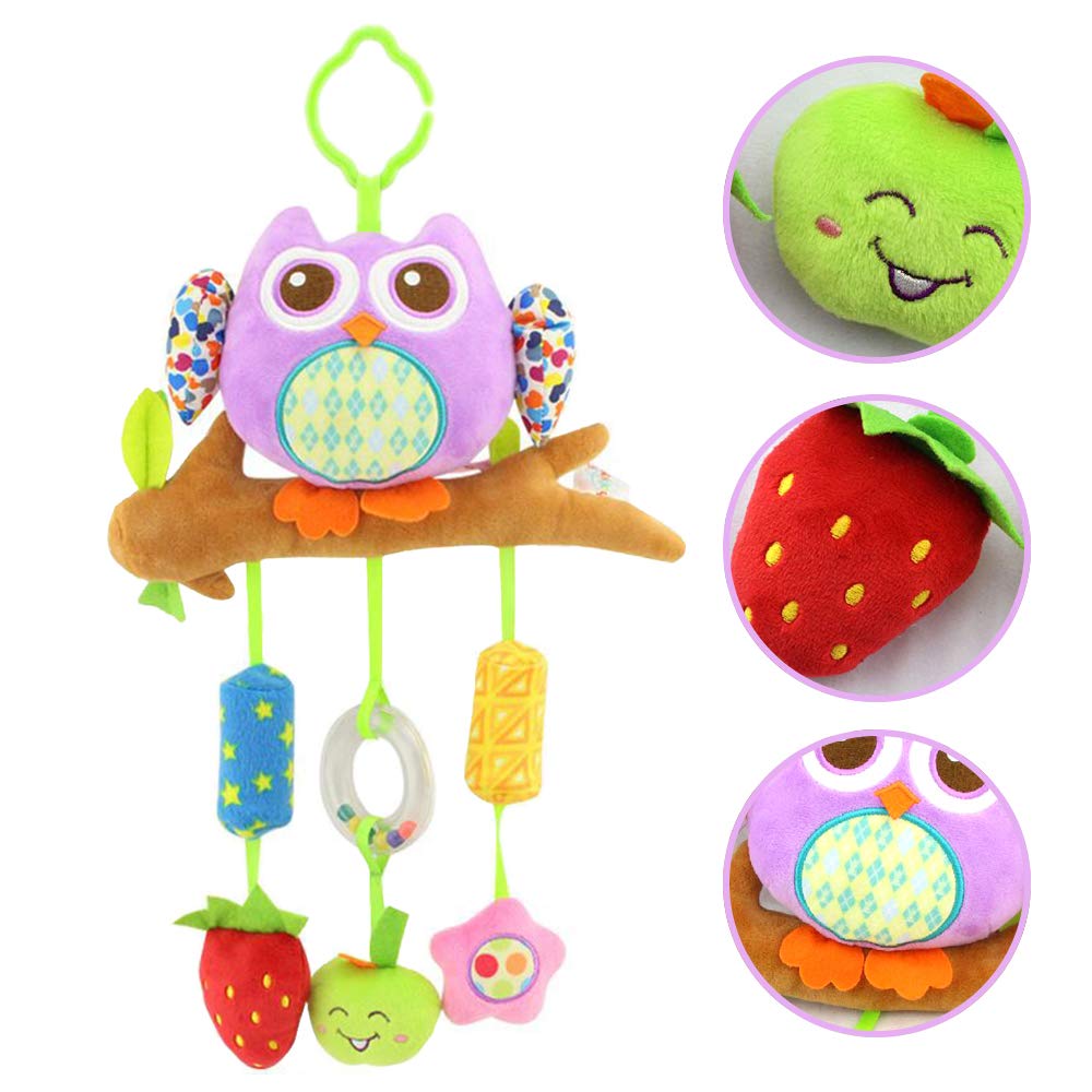 daisy's dream Owl Baby Rattle Stroller Toys for Infant Hanging Plush Toys with Wind Chime and Squeak for Crib Bed Car Seat 8.26'' x 16.9''