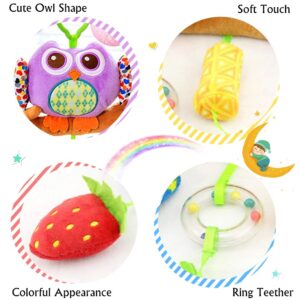 daisy's dream Owl Baby Rattle Stroller Toys for Infant Hanging Plush Toys with Wind Chime and Squeak for Crib Bed Car Seat 8.26'' x 16.9''