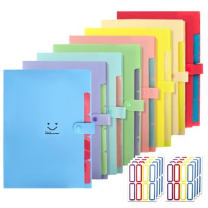 eoout 8pcs expanding file folder, 5 pockets accordion folder file organizer a4 letter size with 64 labels, for school and office