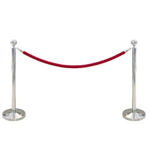 Juvale Set of 2 Red Velvet Stanchion Rope - 5 ft Control Barriers with Polished Silver Hooks