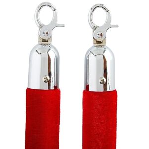 Juvale Set of 2 Red Velvet Stanchion Rope - 5 ft Control Barriers with Polished Silver Hooks